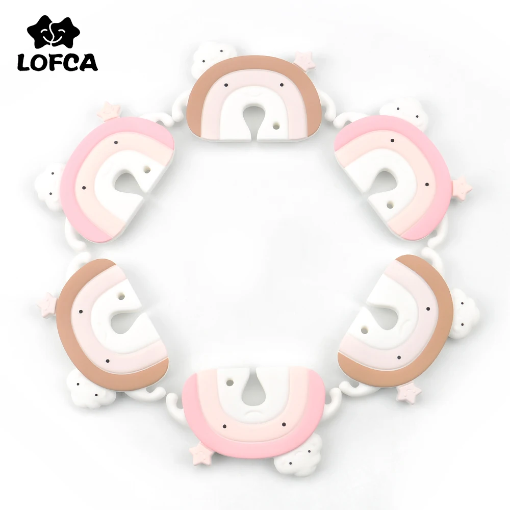 LOFCA 1pc Silicone Teethers Food Grade Tiny Rod Cartoon Rainbow Colorful Teether DIY Baby Teething Necklace Baby Shower Toys