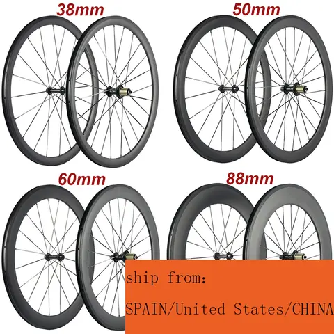 공장 판매 700C 탄소 Wheelset 38mm 50mm 60mm 88mm 탄소 자전거 바퀴 Clincher 도로 자전거 림 브레이크 바퀴 현무암 제동
