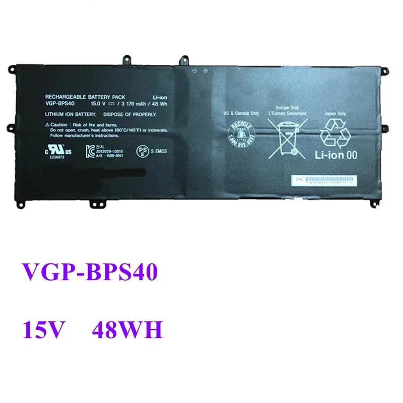 VGP-BPS40 Laptop Battery For SONY Vaio Flip 14A SVF14N SVF 15A SVF15N17CXB VGP-BPS40 15V 48WH/3170mAh