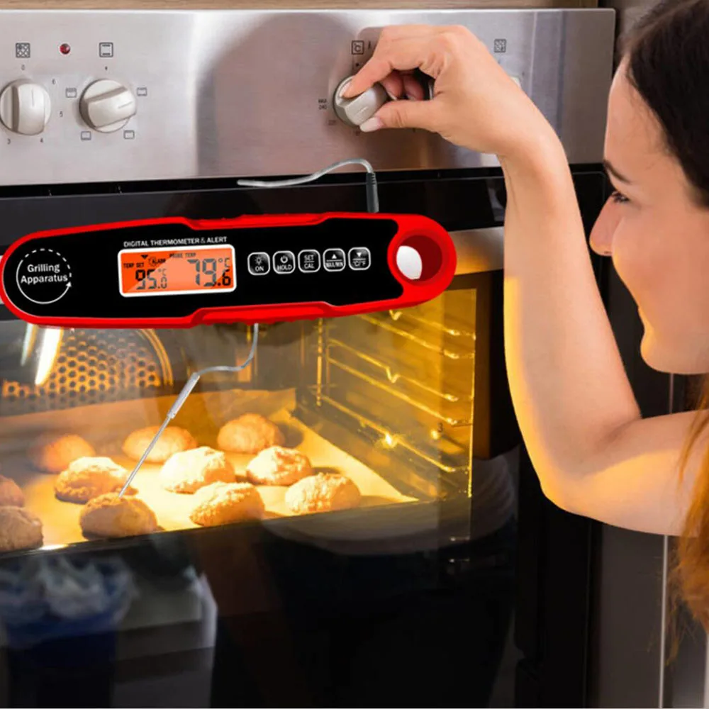 IPX4 Waterproof Handheld Foldable Kitchen Food Cooking BBQ Meat Grill Roast Oven Thermometer Milk Liquid Temperature Probe Fork