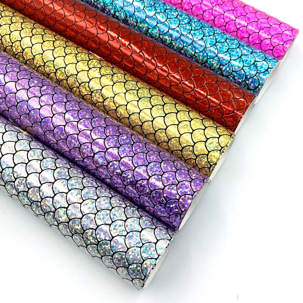 6 Stück 20 x 30 cm Bündel Meerjungfrau glänzender Kunstlederstoff für DIY Schleifen handgemachte Ohrringe Herstellung Schuhe Dekoration Material Polsterung
