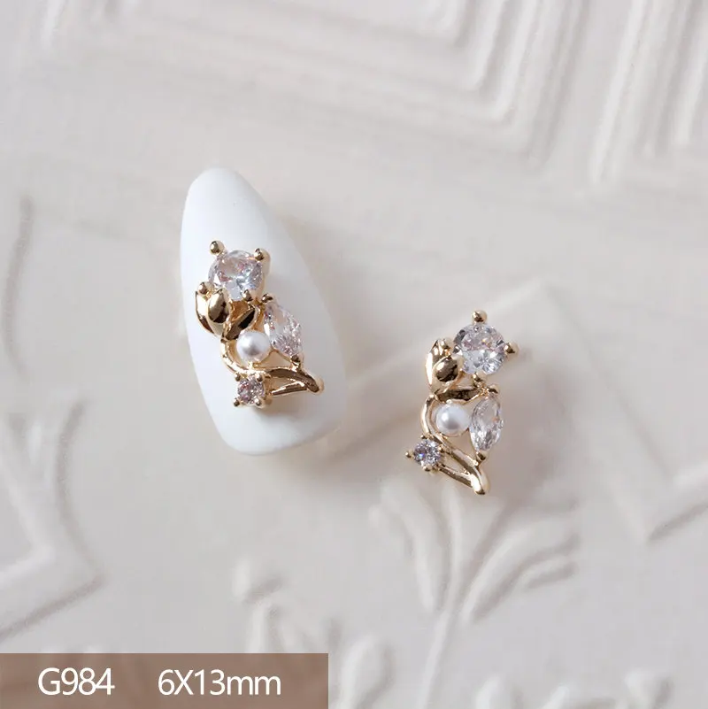 

10pcs/lot G984 Rose Flower 3D Alloy Nail Art Zircon Metal Pearl Manicure Nails Supplies Accessories DIY Nail Decorations Charms