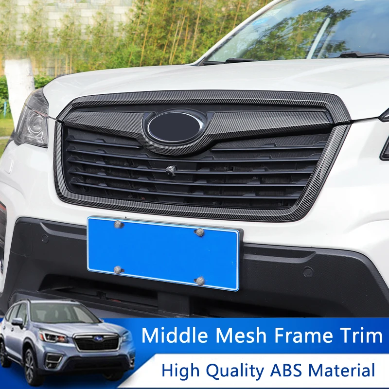 QHCP Car Front Center Mesh Grill Strip Trims Cover Decorative Sticker Modified Middle Mesh For Subaru Forester 19-21 Accessories