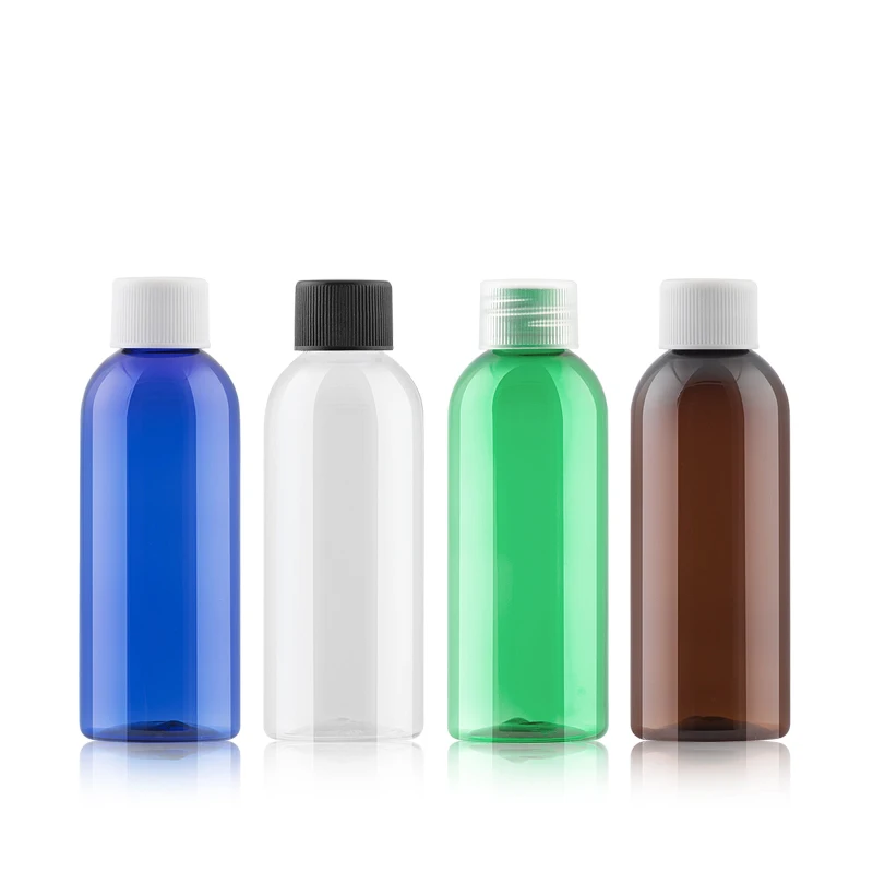 

80ML 48pcs Blue Green Clear Brown Empty Bottle with Plastic Screw Cap Plug Cosmetic Container Travel Kits Portable lotion cream