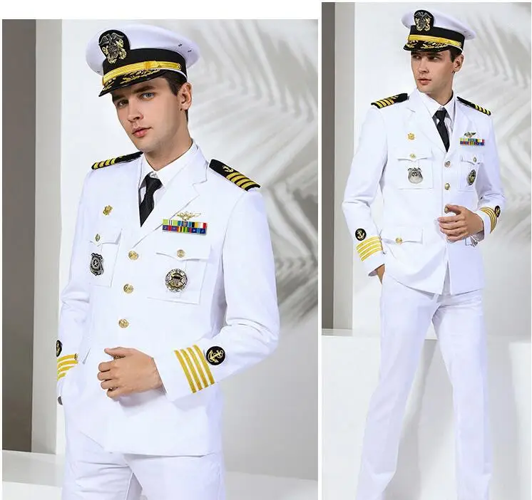 

Men White US army cosplay party costume Autumen Navy uniform Captain Yacht uniform Military suit