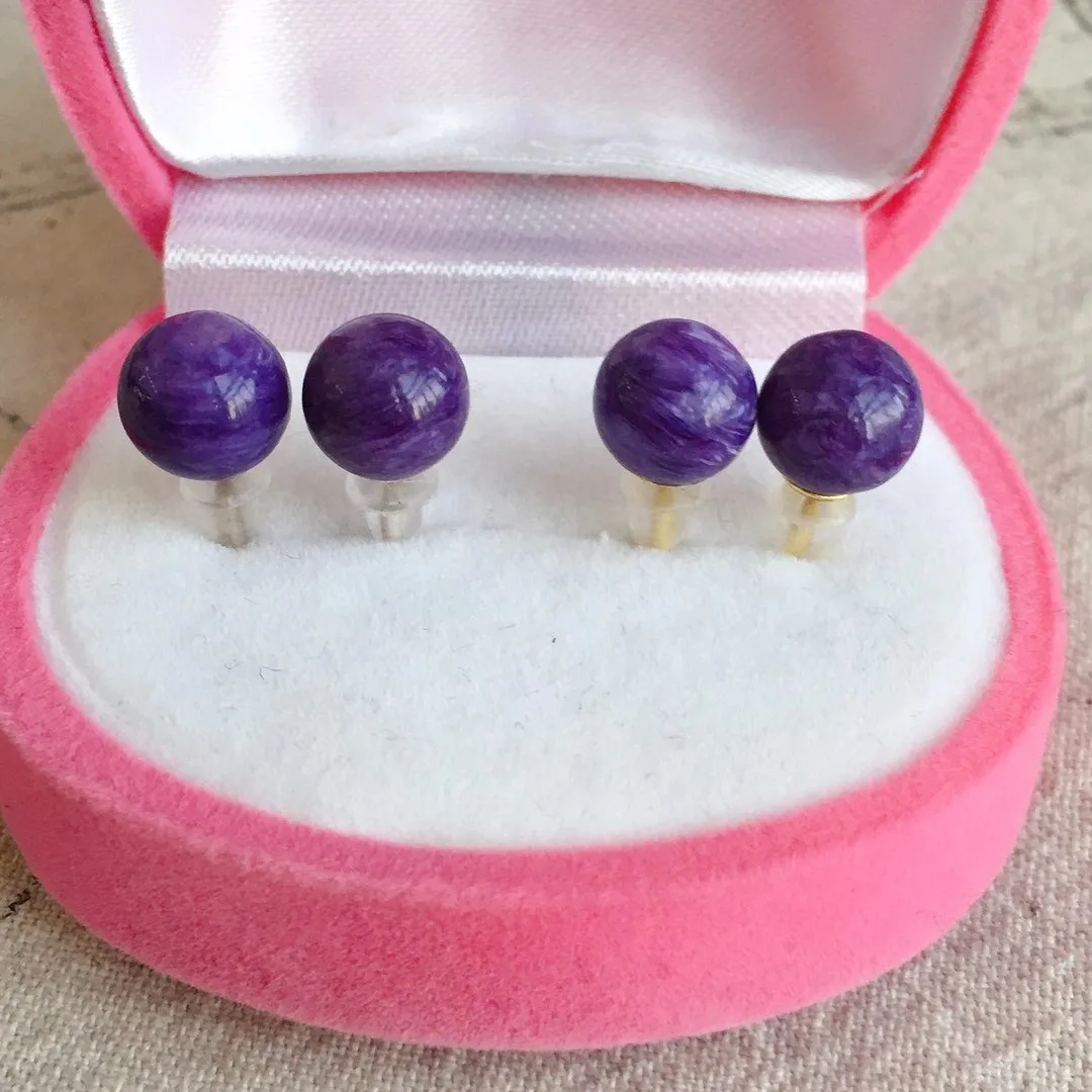 Natural Charoite Stud Earrings Sterling 925 Silver Gemstone  Jewelry for Woman Lady Wedding Party Gift
