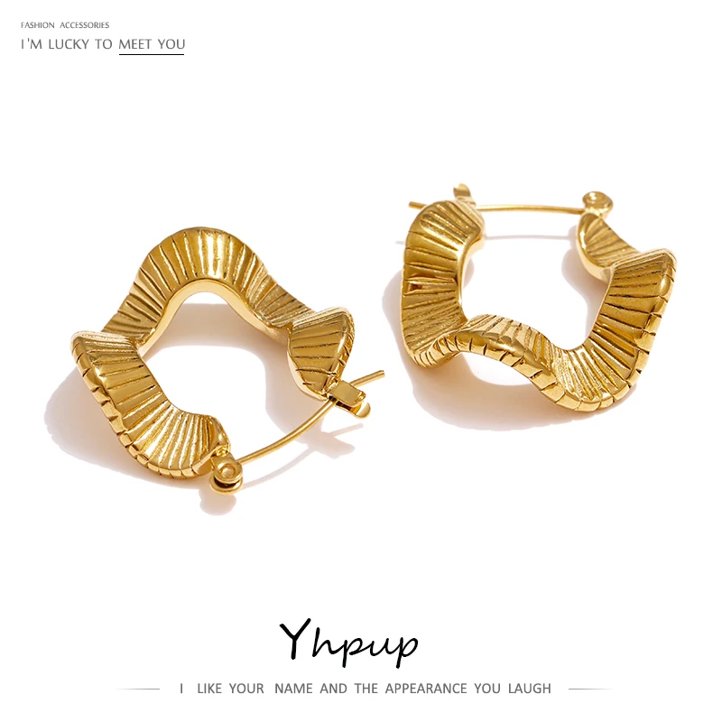 Yhpup Stainless Steel Irregular Hoop Earrings for Women High Quality Metal Golden Unusual Waterproof Chic Jewelry Aretes Gift