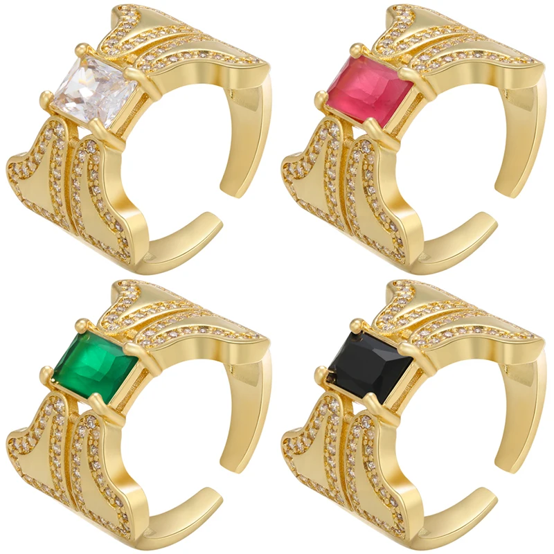 ZHUKOU Gold color Elegant Women Ring Square CZ Crystal Opening Ring For Women Party Fashion Ring Jewelry Wholesale VJ291