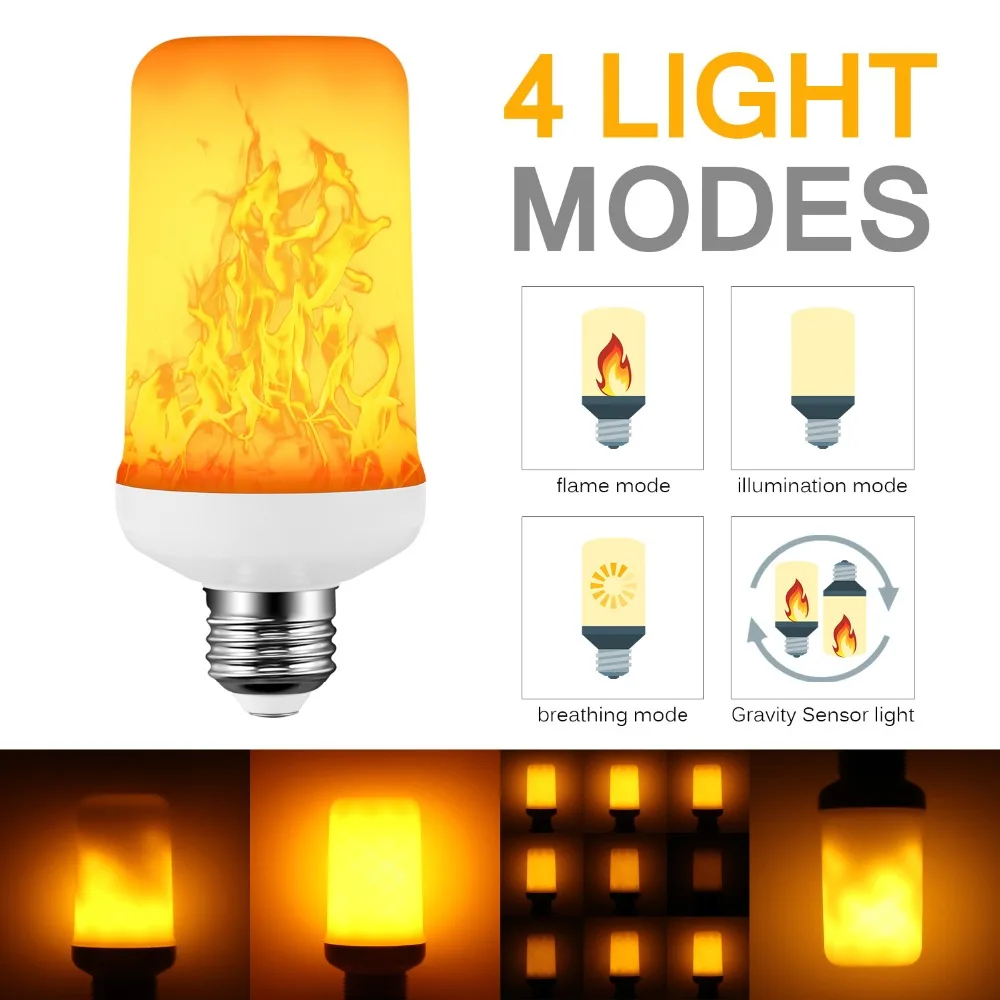 4 mode Flame effect decorative bulb LED dynamic flame light E14 E27 B22 Creative corn bulb Flame simulation effect Night light