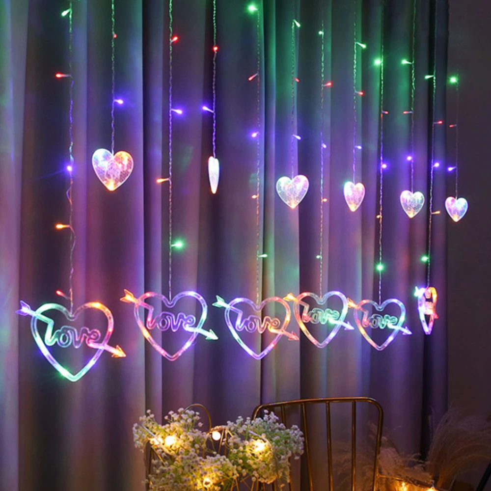 2.5m romântico coração-amor cortina luzes stirng casamento fada em forma de coração decoração lâmpada para festa de férias quarto decoração do jardim