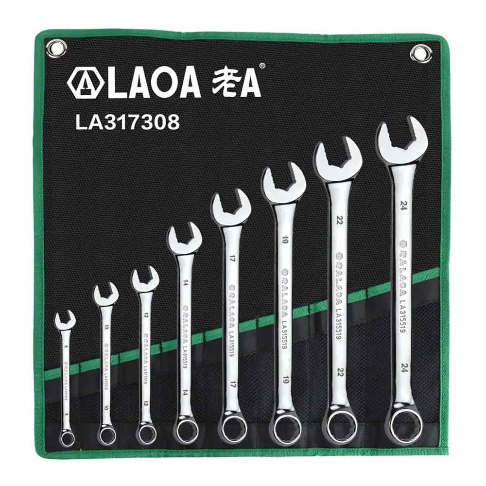 LAOA Combination Wrench Set With Bag Socket Wrench Set Open End Spline End Tools Kit for Auto Repairing