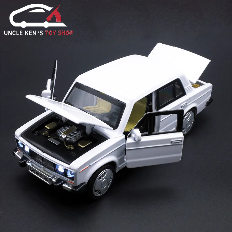 

1/32 Diecast Scale Model, Russian Lada Cars Replica, Metal Toy As Boys Gift With Openable Doors/Music/Pull Back Function/Light