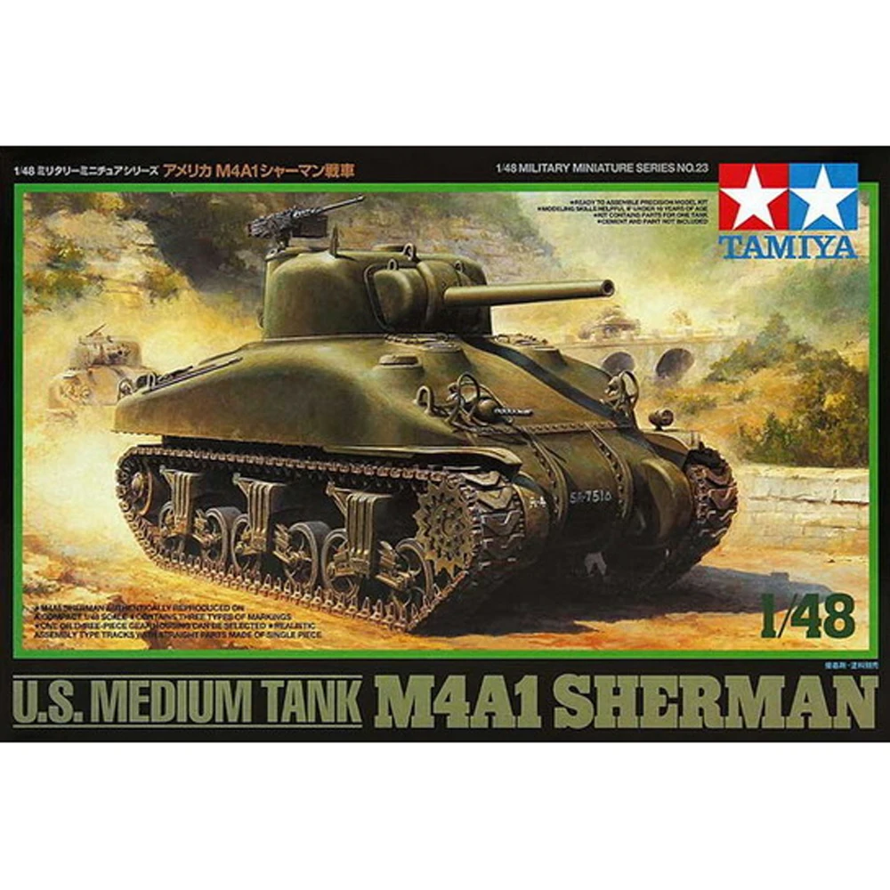 Tamiya 32523 1/48 WWII US Medium Tank M4A1 Sherman Military Hobby Toy Plastic Model Building Assembly Kit Boy Children Gift