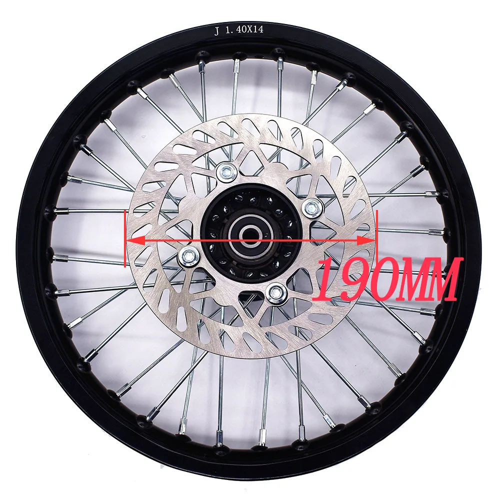 1.40-14 Inch Front Aluminum Alloy Wheel Rim with 190MM Brake Disc Plate Rotor 32 Spoke For Dirt Pit Bike Off-Road Motorcycle