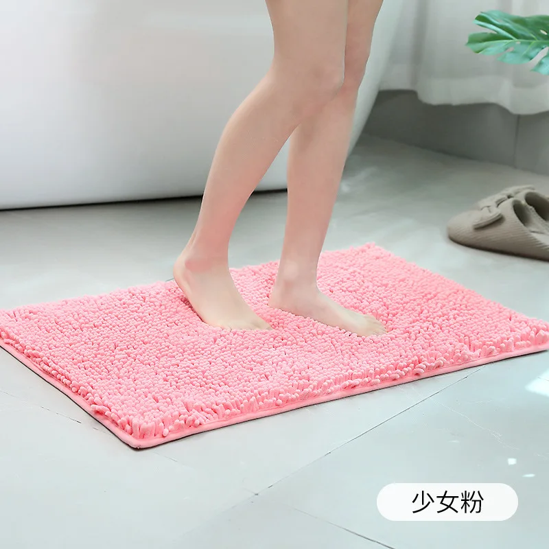 Solid Color Soft Plush Chenille Non Slip Bathroom Bath Mat  Water Absorption Floor Door Mat Toilet Rug Home Decoration Carpet