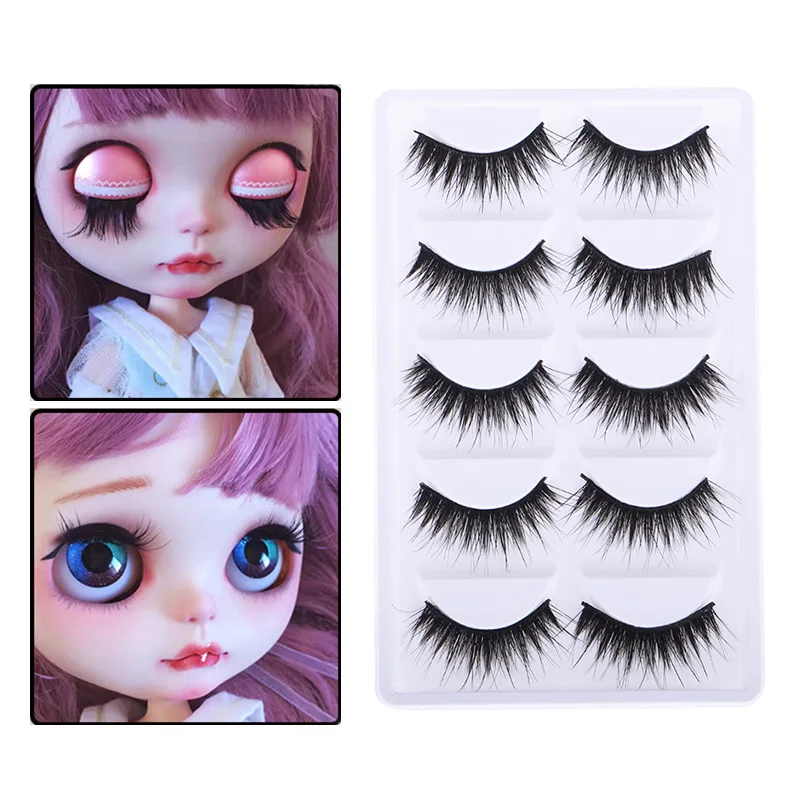 5 Pairs Girl Dolls Curly Long False Eyelashes For 12 inch 1/6 Blythe Doll Eyes DIY Making