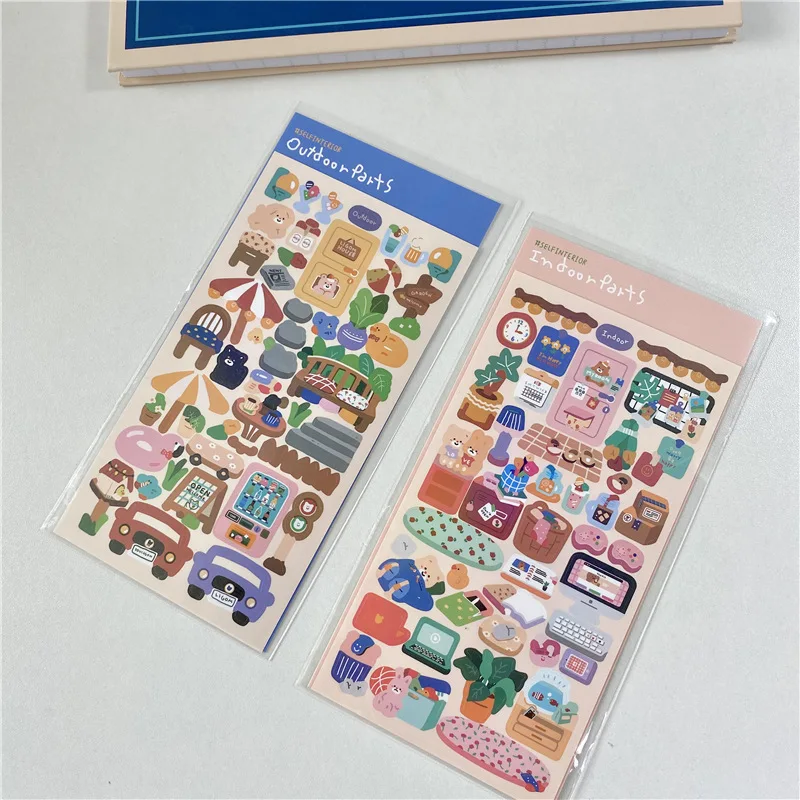 Ins Cute Landscape Stickers Outdoor Indoor Bear Waterproof Stickers Idol Card Hand Account Decoration Stickers Stationery