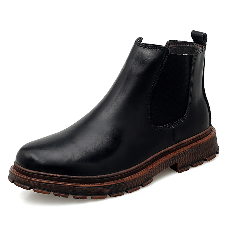 Autumn Winter Ankle Leather Chelsea Boots Men Brown Black Botas Hombre Cuero Bottine Botki Bottines Homme