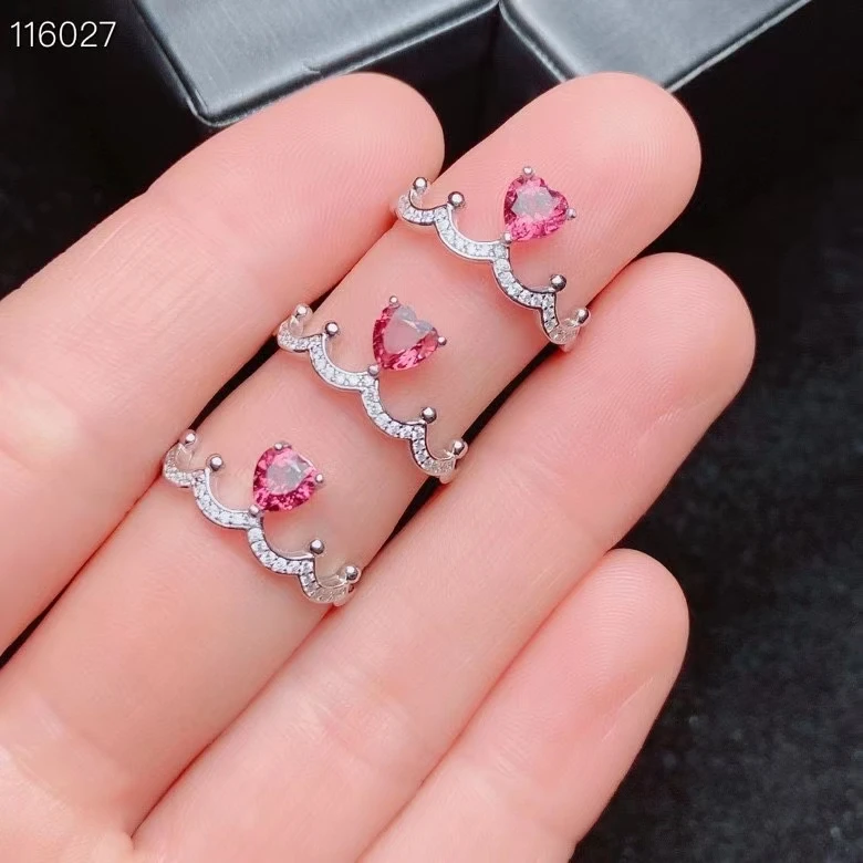 KJJEAXCMY fine jewelry 925 sterling silver inlaid Natural pyrope garnet Girl elegant crown heart ring hot sale support check