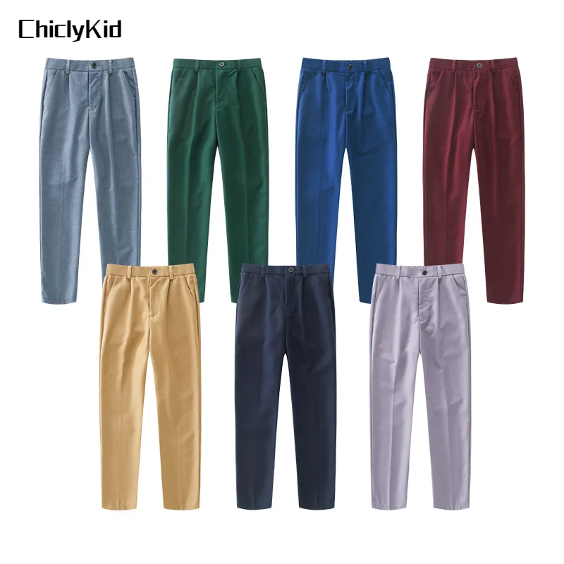 

Kids Solid Color Suit Pant Children British Formal Wedding Casual Pants for Boys Teen Trousers Toddler Gentlemen Spring Clothes