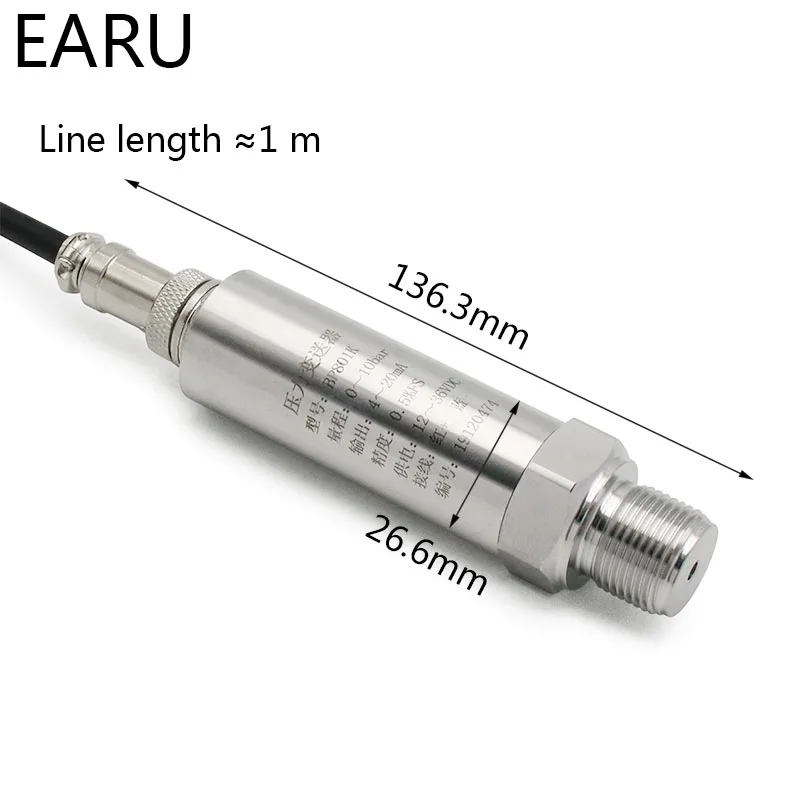 0-10V Output Aviation Plug -1~0~10bar/16bar/6bar/25bar 10-30VDC G1/4 0.5% Pressure Transmitter Transducer Sensor High Precision