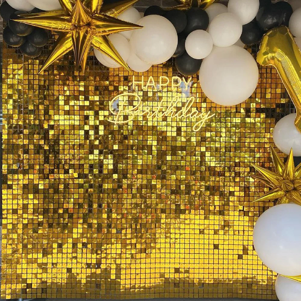 

Shimmer Backdrop Wall Sequin Panel Gold Sparkly Indoor Outdoor Birthday New Year Wedding Party Decoration Photo Booth Event 3D