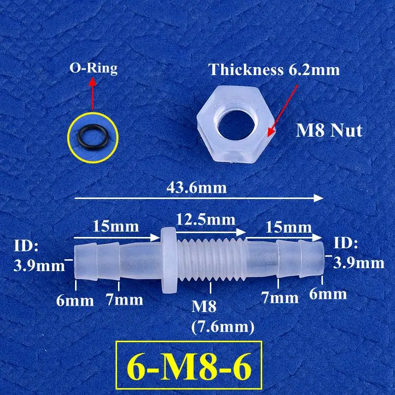 SgooHan 5~200 Stück M6~M10 bis 3~8 mm PP Pagoda-Direktverbinder Sechskantmutter ​ O-Ring Aquarium-Luftpumpenadapter Gartenbewässerungs-Schlauchverbinder 5