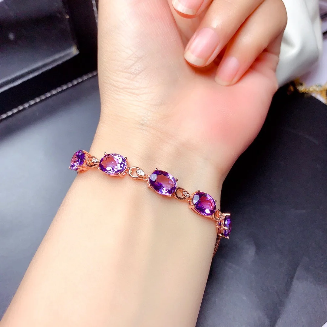 New Fashion Imitate Amethyst Rose Gold Color Treasure Luxury Purple Crystal Stone Bracelet For Women Fine Jewelry Christmas Gift