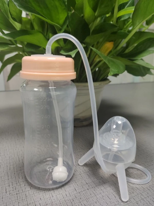 Self-Feeding Baby Bottle with Long Straw Handless Imitation Milk Weaning Bottle