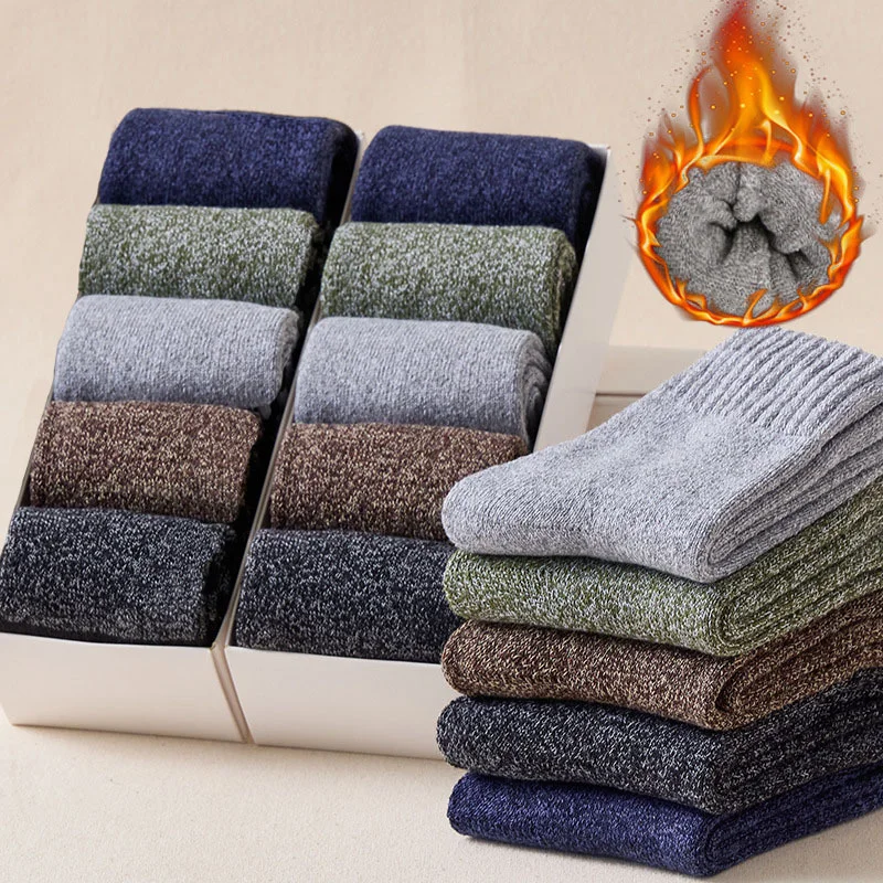 

5 Pairs Thicken Wool Socks Men High Quality Towel Keep Warm Winter Socks Cotton Christmas Gift Socks For Man Thermal Size 38-45