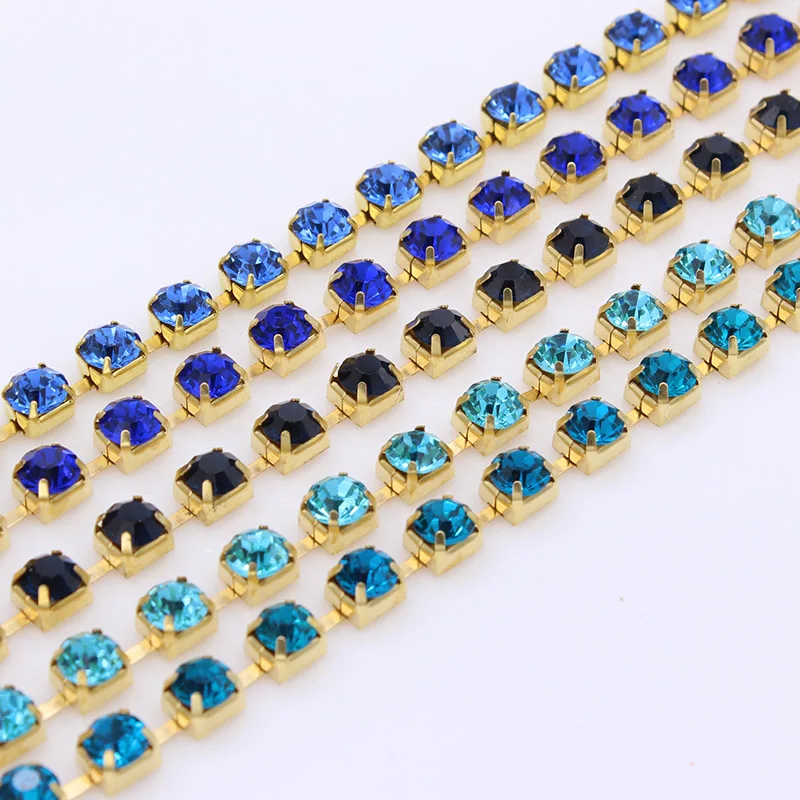 SS28 SS38 1Yard Mocha Opal Glass Crystal Rhinestones Cup Chain Far Mat K9 Glass Golden Base Trim For DIY Garment Bags Decoration