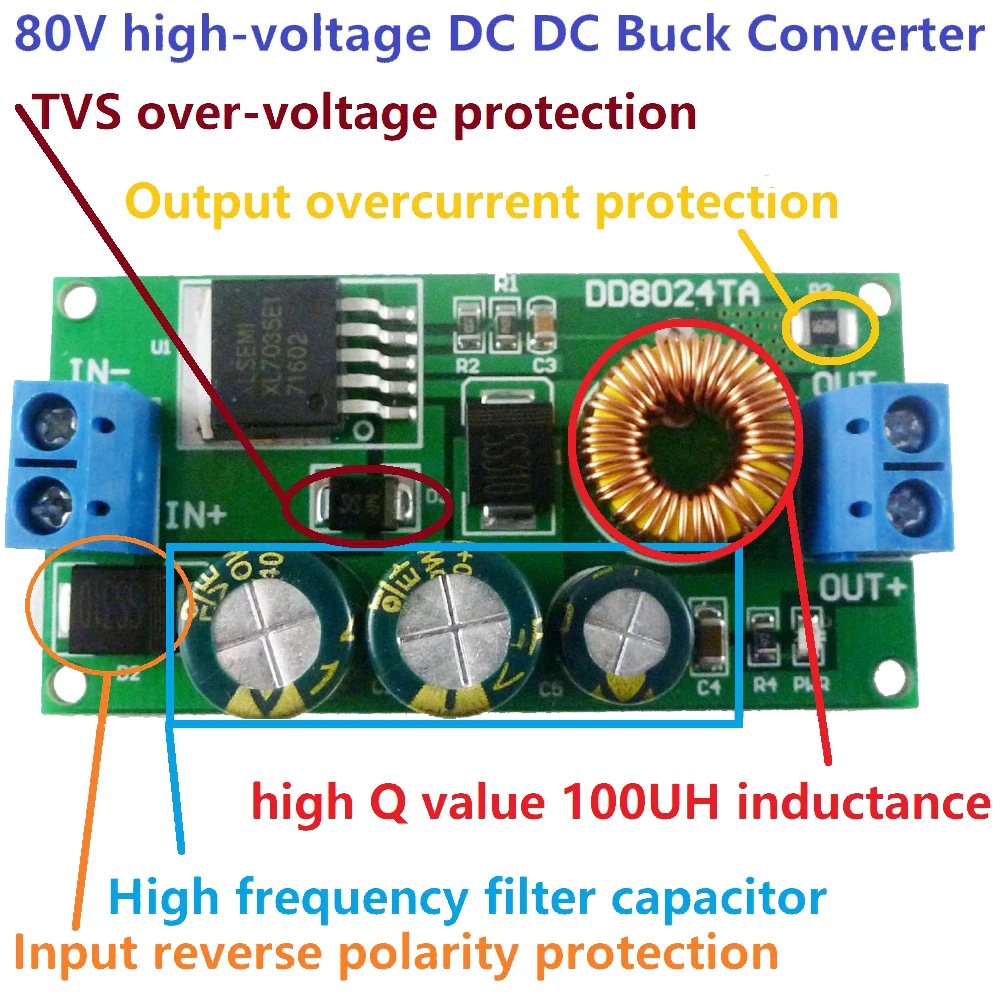 High-Voltage EBike DC-DC Buck Converter Step-Down Regulator Module 24V 36V 48V 60V 64V 72V 80V to 3.3V 5V 6V 9V 12V 15V