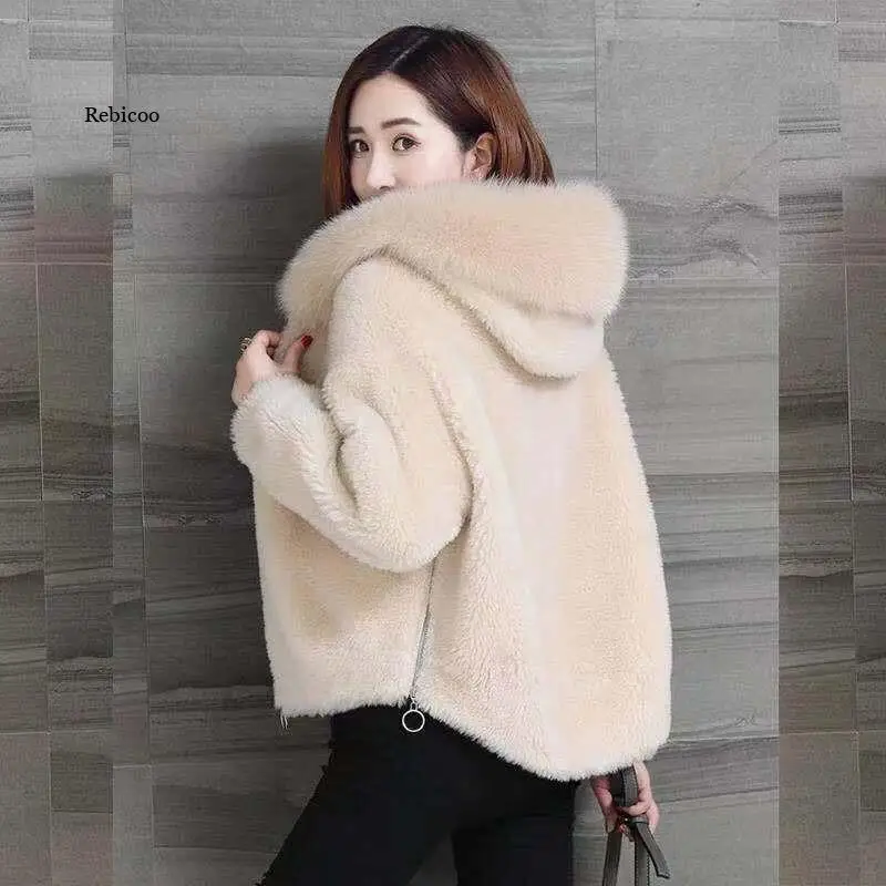 Women\'s Winter Thick Warm Hooded Faux Mink Fur Coat Ladies Fake Fur Teddy Jacket Parka Overcoat Outwear with Fur Trim Hood T140