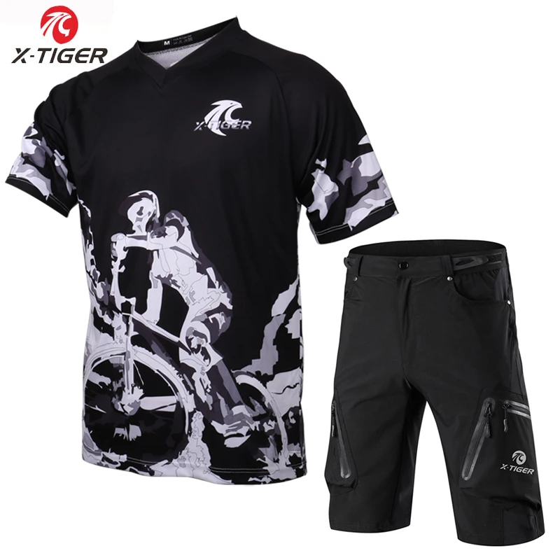 

X-Tiger Summer Downhill Set Quick-dry Mountain Bike Shirt Uniform Short Sleeve Cycling Jerseys Set Sports Wear Bike Mtb Shorts