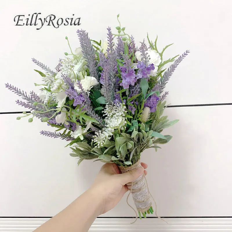 EillyRosia Romantic Lavender Country Bridal Bouquet Fleur Artificielle Natural Design Artificial Wild Wedding Flowers for Bride