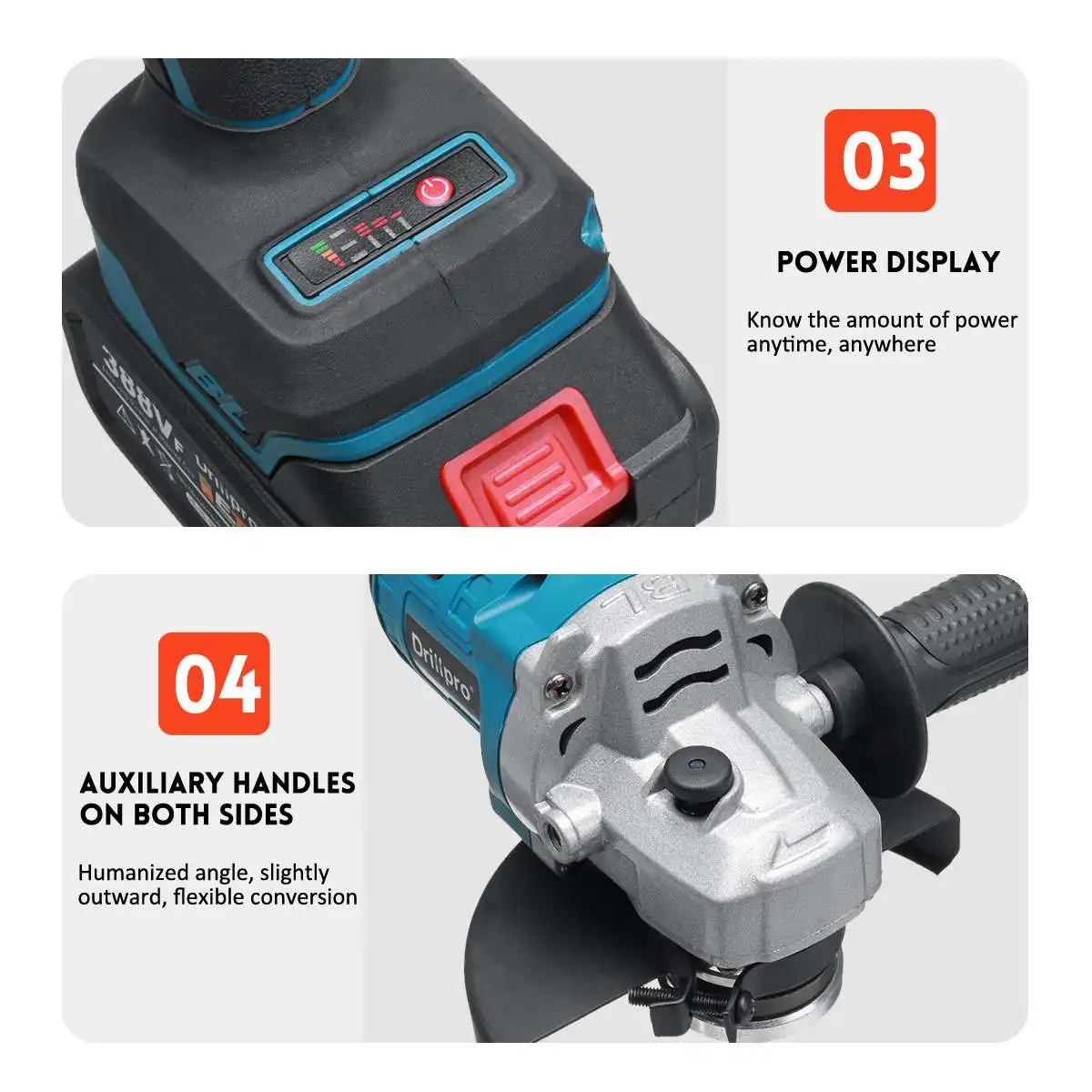 Drillpro 125mm Brushless Angle Grinder 3 Gears Variable Angle Grinder Accessories Woodworking Power Tool For Makita 18V Battery