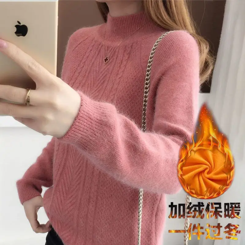 Autumn and winter new loose wind half-high turtleneck sweater women 100 short bottom sweate