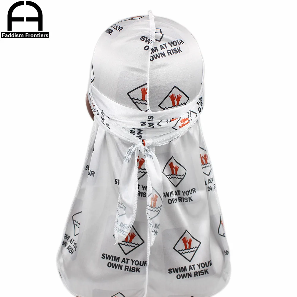 Unisex Men Silk Durag Caution Risk of Drowning Print Silky Durags Bandanas for Men Headwrap Turban Hat Wave Do DuRag