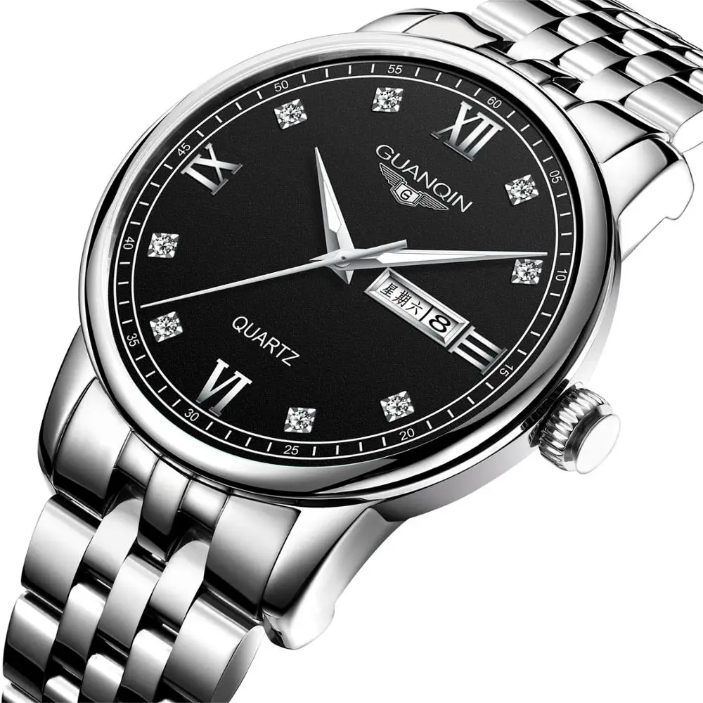 GUANQIN Sapphire Crystal Quartz Men's Wrist Watch Luxury Top Brand Wristwatch Business Casual Style Week Display Clock for Men