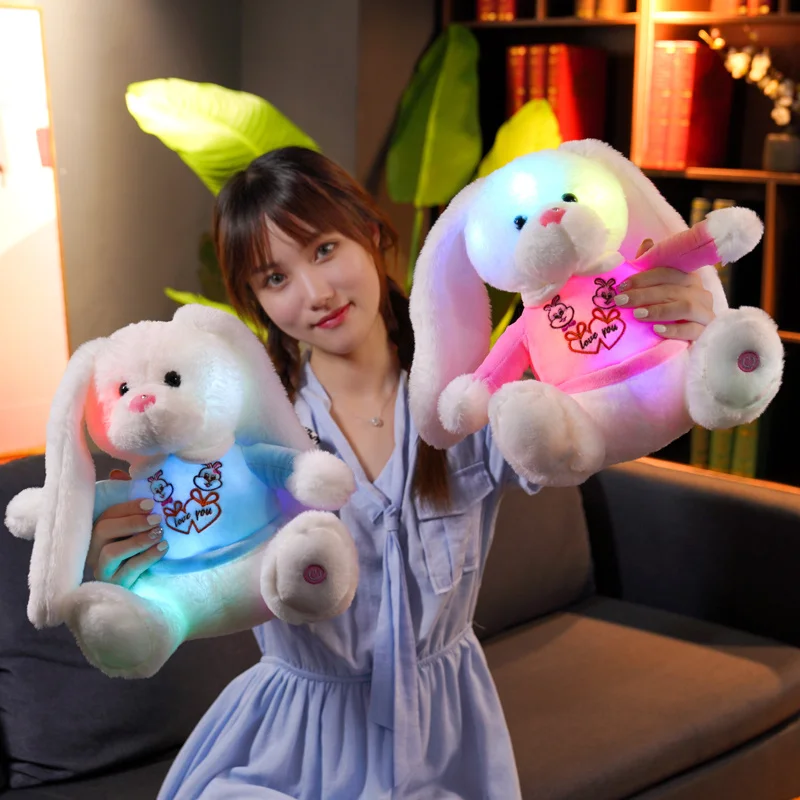 Lapin en peluche à longues oreilles pour enfants, jouet créatif lumineux coloré coloré, oreiller de noël, nouveauté, 28cm