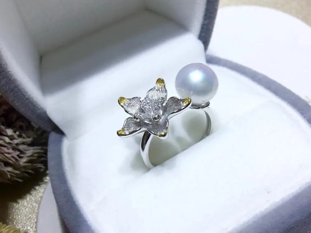 

Flower 925 Sterling Silver Ring Finger Ring Base Settings Adjustable Ring Findings Jewelry Parts Fittings Accessories for Pearls