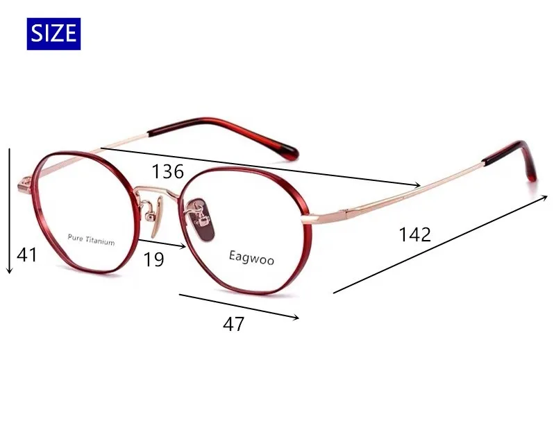 Reine Titan-Brille, Damen-Brille, entworfen, Vollrand, runde rote Brille mit dickem Rand, geeignet für hohe Dioptrien, rote Rose – Detail 2