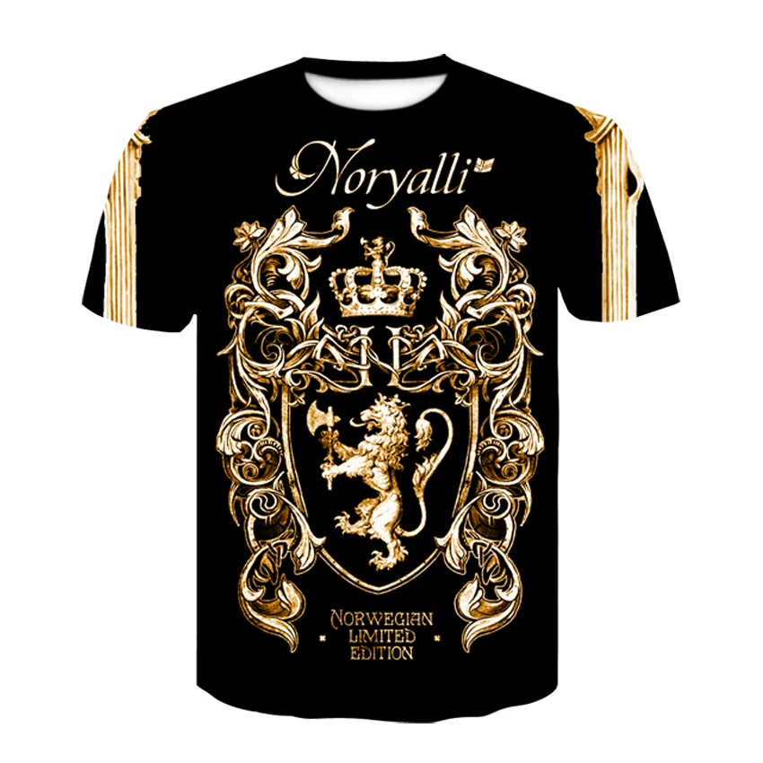 Novelty 3D Golden Chain Print Baroque Brand T-shirt 2019 Summer style short sleeve luxury Royal men clothes hip hop tops & tees