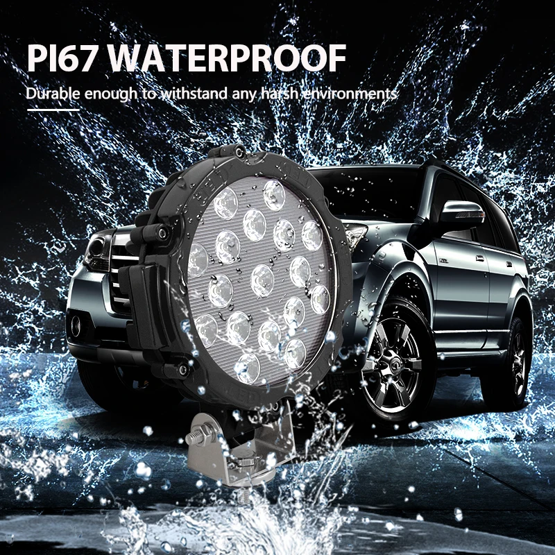Willpower 2pcs 7 inch 51W Round LED Work Light Spot Flood Driving Fog Lamp for 4x4 4WD Offroad Truck Tractor ATV SUV 12V 24V