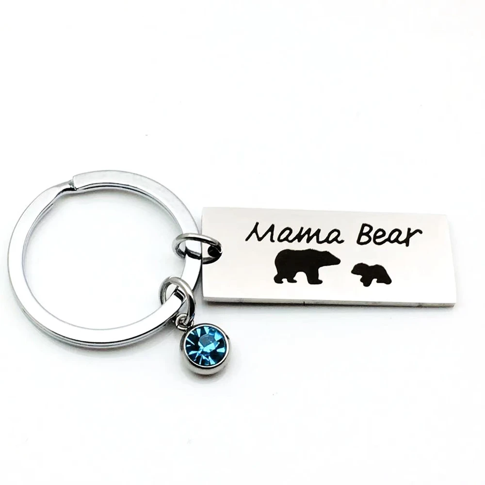 Mama Bear Stainless Steel Keychain Unisex Key Chain Unique Metal Lovely Personalized Baby Boys Girls Keyring Jewelry Accessories