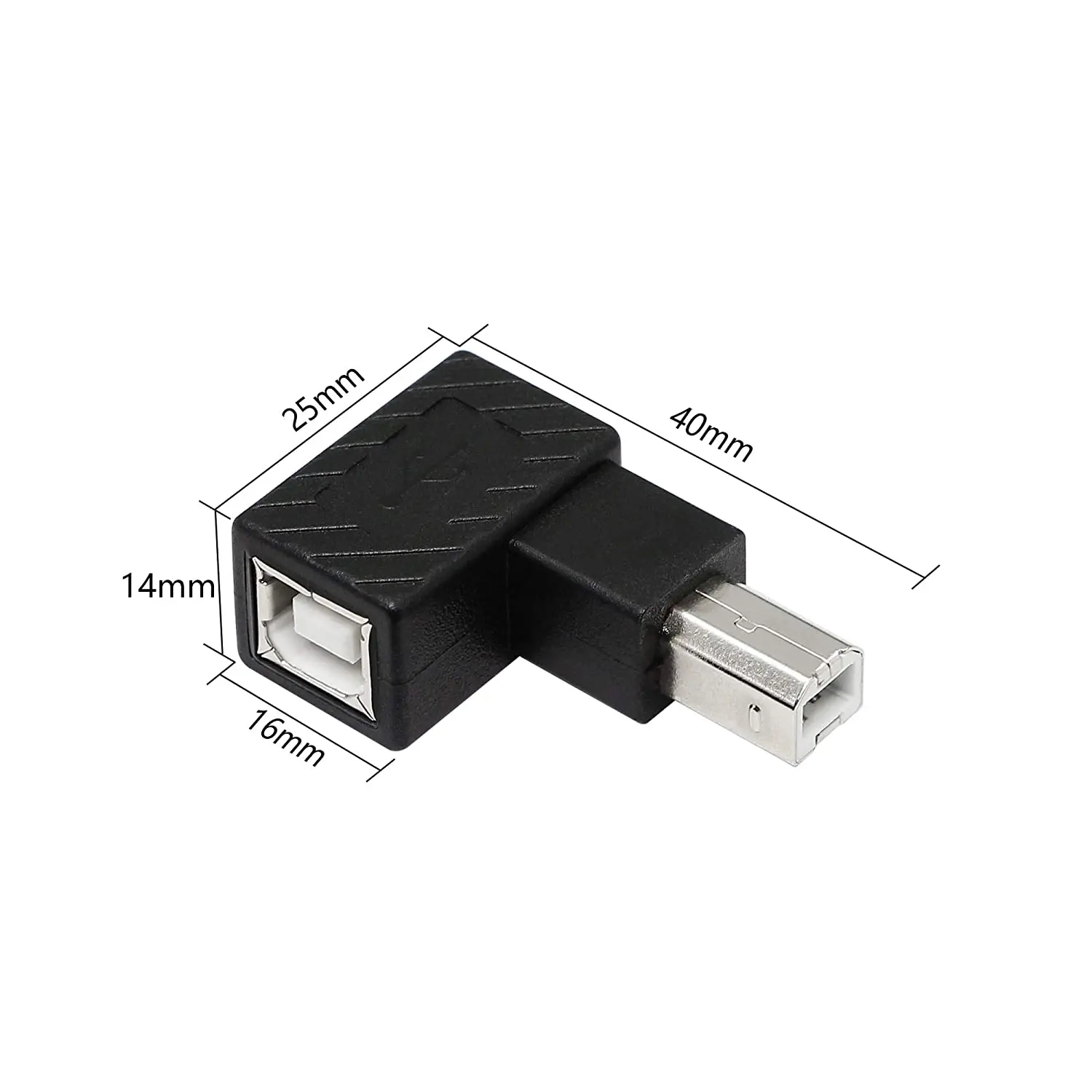 Adaptador USB 2,0 B macho a hembra tipo B para impresora, escáner, HDD móvil y más, ángulo izquierdo y derecho, 90 grados, 2 paquetes