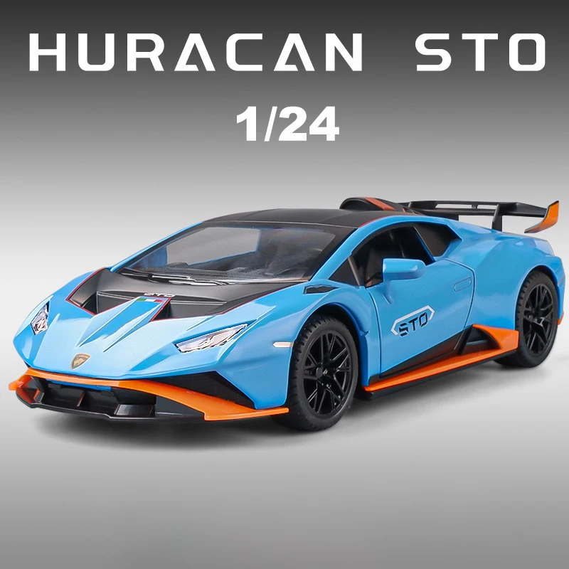 1:24 Lambos Huracan STO Alloy Sports Car Model Diecast Sound Super Racing Lifting Tail Hot Car Wheel For Children Gifts