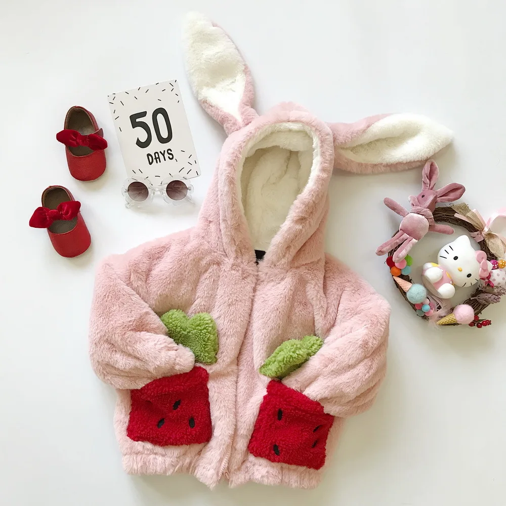 Tonytaobaby Children's Clothing Girl's Velvety Cute Little Rabbit Big Ears Thickened Warm Jacket Big Cotton Padded Jacket