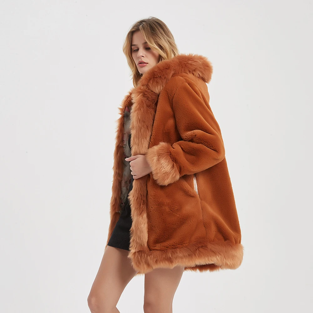 Thicken Faux Fur Coat for Women, Luxury Overcoat for Girls, Sexy Leopard Jackets, Streetwear with Hood, New Fashion, 2021