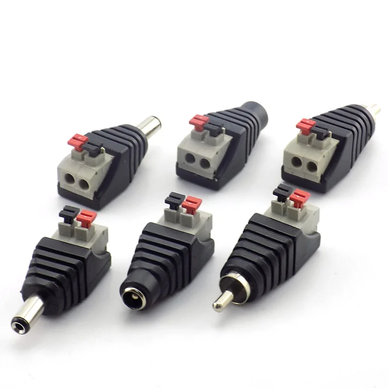 5.5x 2.1mm DC RCA Male Female Plug solderless Power Adapter Jack 3528 5050 Led Strip light Connector 5.5mm For led strip CCTV